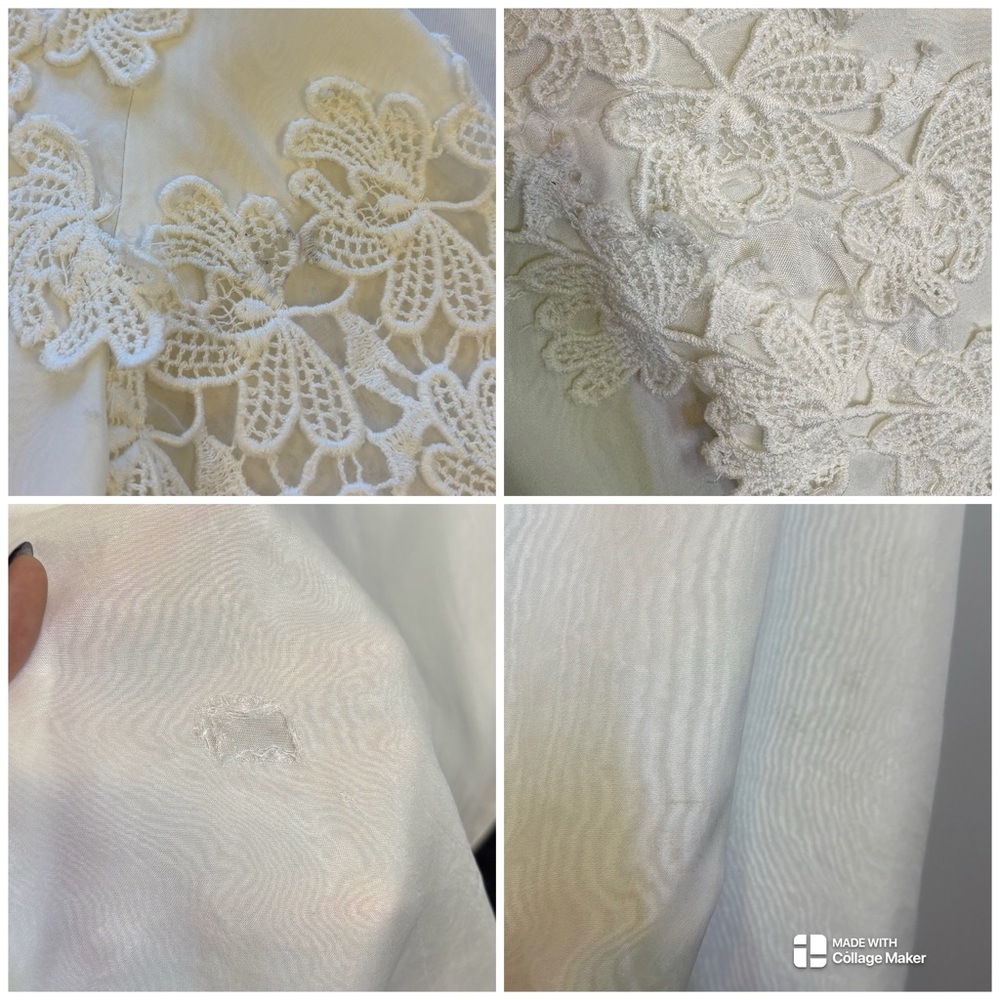 Vintage 1966 Handmade Lace Detail Wedding Dress with Detachable Bow Train Sz XS - Picture 9 of 10